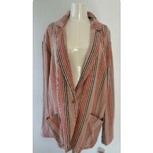 Free People Striped Blazer Jacket Pink Orange Oversized Size S